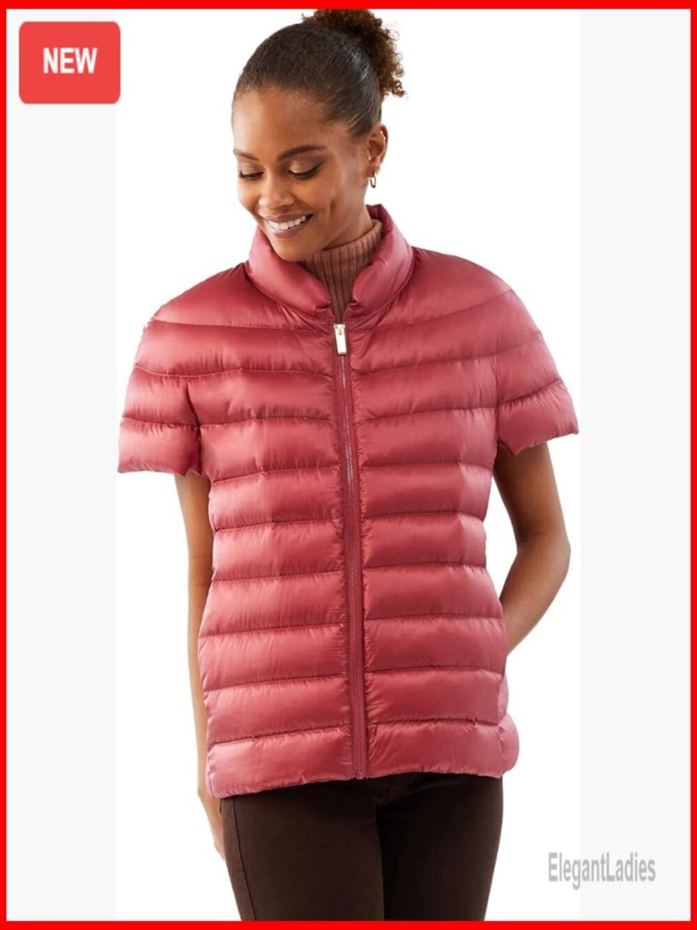 Lightweight Quilted Down Puffer Vest Short Sleeve Jacket Women's Winter Coat